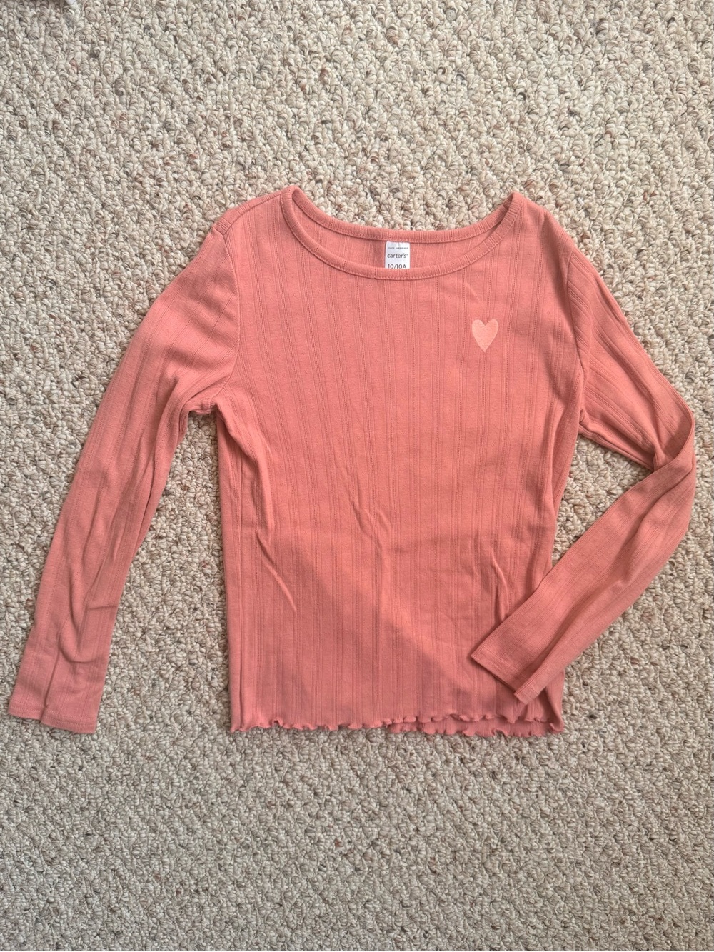 Carter’s Girls Mauve Pointelle Heart Long Sleeve Top | Size 10